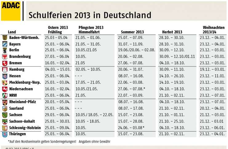 Schulferien 2013: ADAC rät zu frühzeitiger Urlaubsplanung